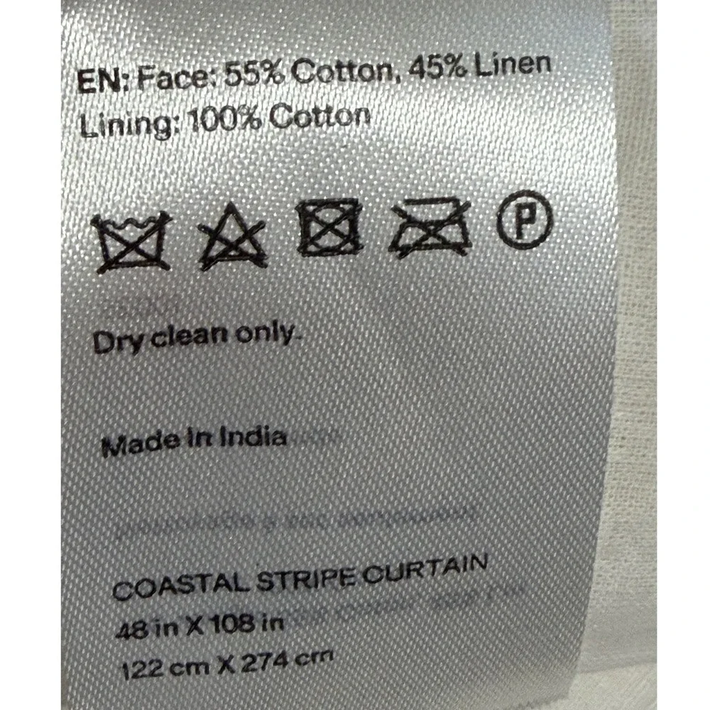 Quince Coastal Stripe Curtain Home Womens Size 48x108 Grey Linen Cotton Blend